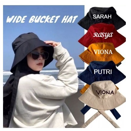 Topi Bucket Hat Wide Tali Dewasa Custom Bordir Nama Bahan Drill