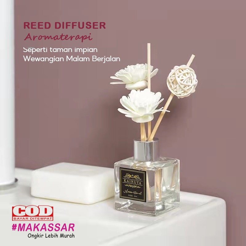 Reed Diffuser Aromaterapi Bunga Pengharum Ruangan Parfum Essensial Oil Hiasan Stik Kayu + Bunga