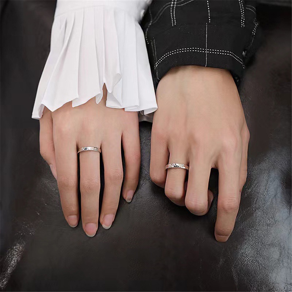 2pcs / Set Cincin Pasangan Model Terbuka Desain Wushan Canghai Warna Silver Untuk Pria / Wanita