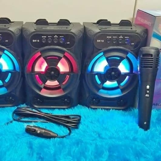 Speaker Bluetooth + Mic SK15, Speaker Portable Wireless LED SK-15 Bass Grosir