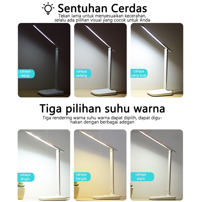 【LP004】Sky Lampu Meja Belajar Membaca X8S 2000mA Foldable Desk lamp 3 Lighting Modes, 5 Levels of Brightness LED Adjustable Angle suitable for Bedroom, Study, Office (White)
