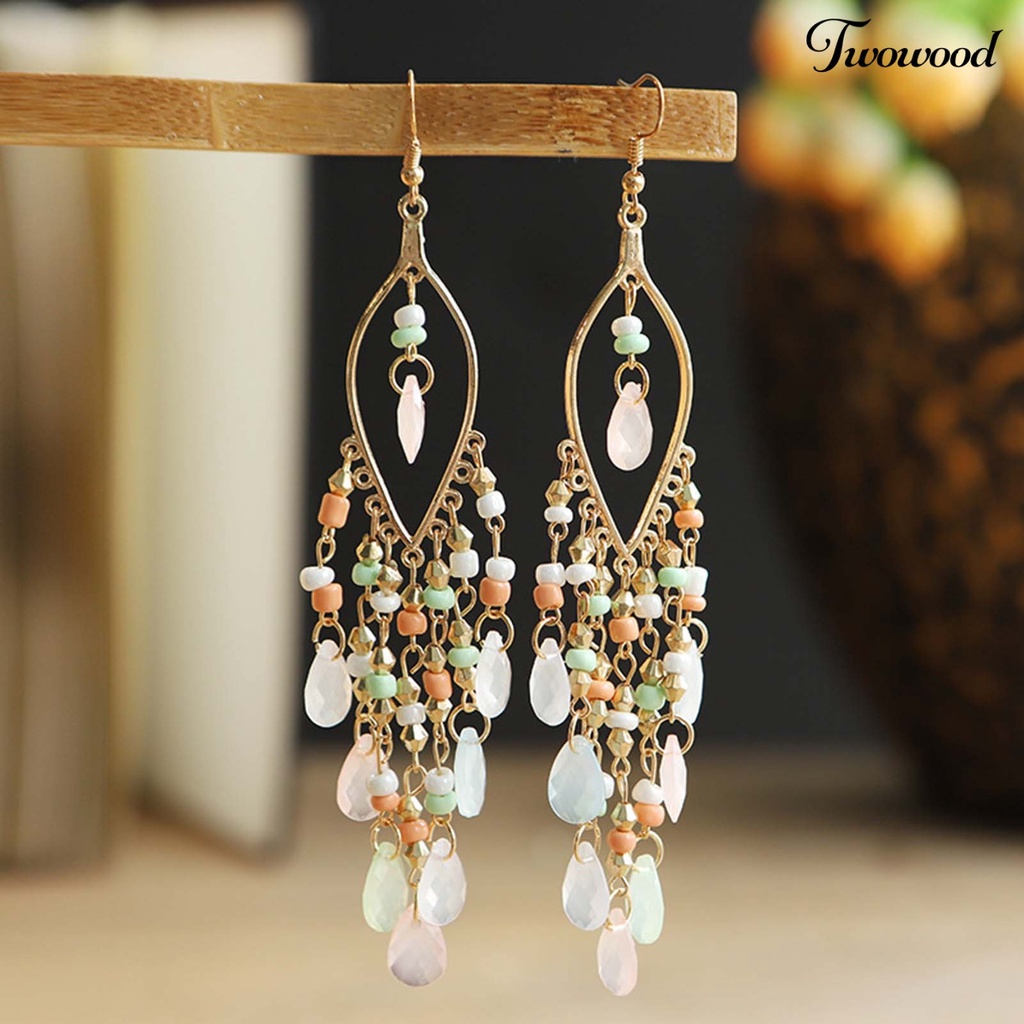 1 Pasang Anting Tassel Hollow Bahan Alloy Gaya Etnik Untuk Wanita