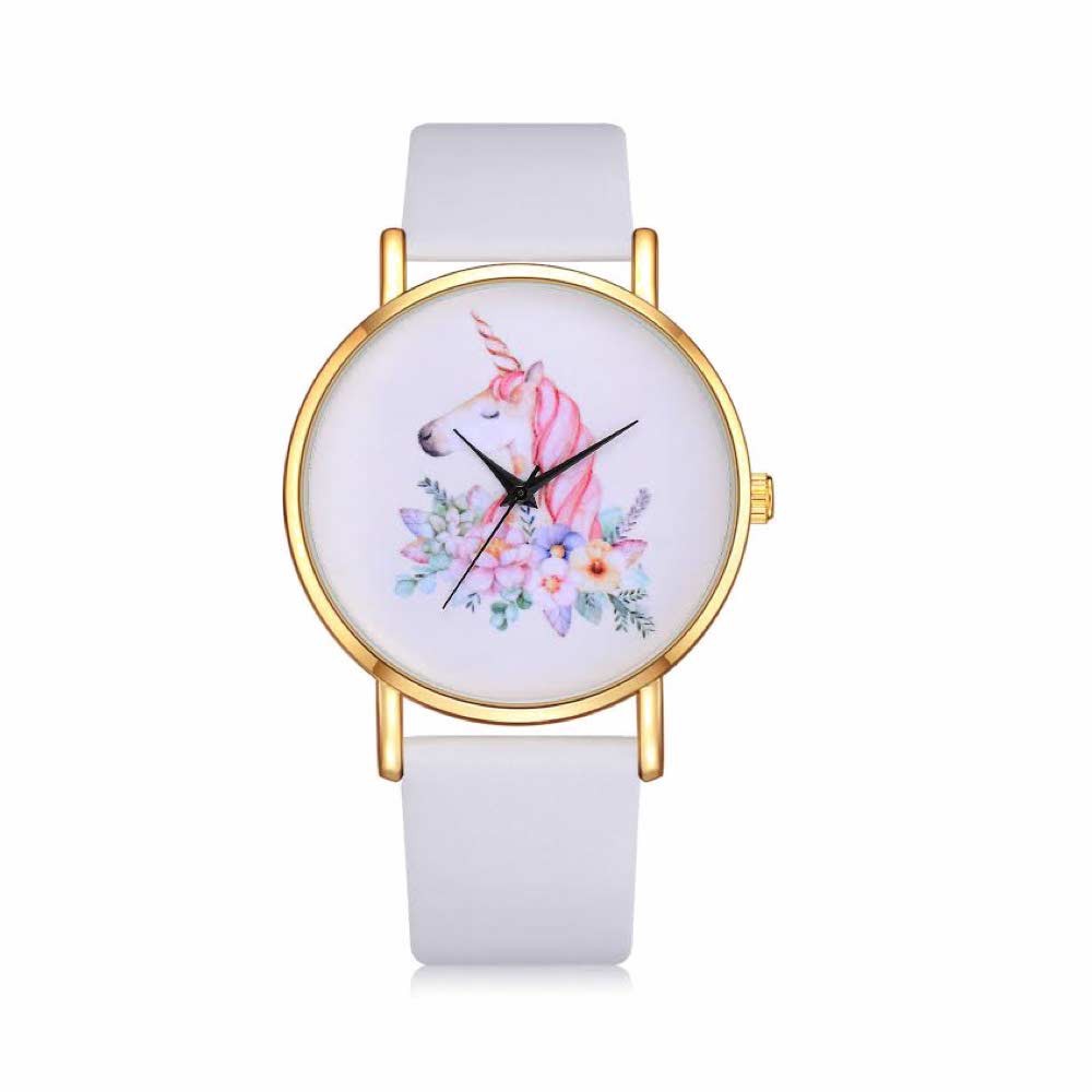 Geneva Unicorn [ Putih ] Jam Tangan Analog Wanita - Strap Leather