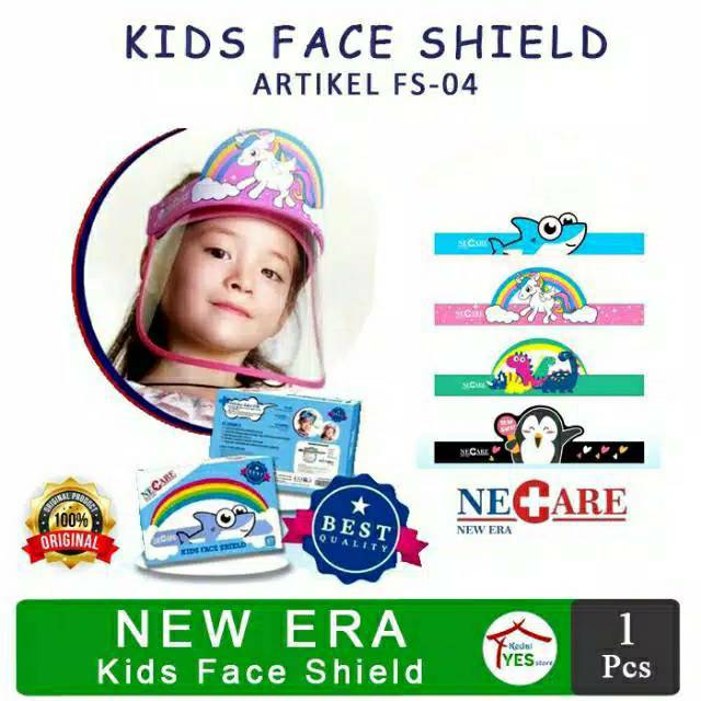 Face Shield Necare New Era Kids Motif Dino Penguin Unicorn Pony Shark - Face Shield Anak