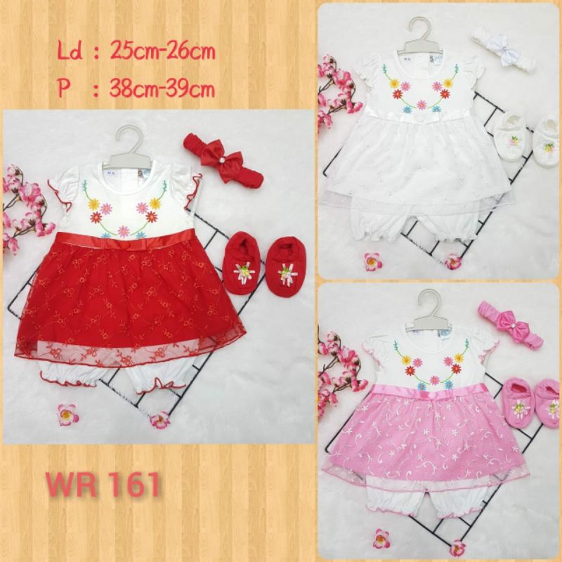 Dress baby set /NEW BORN brukat wr 161+bando+sepatu