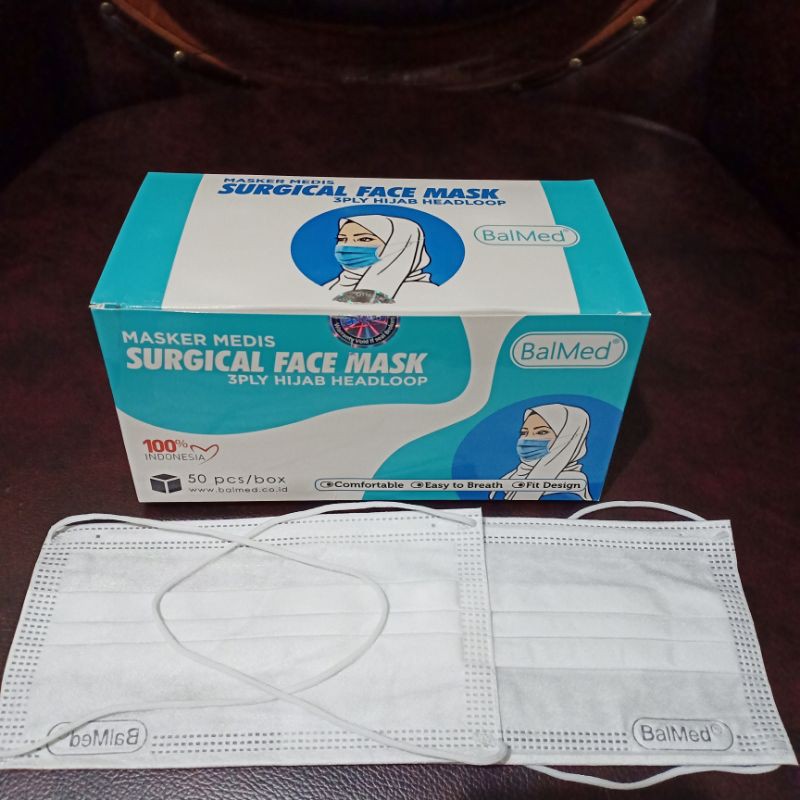 Masker Medis BalMed Hijab Headloop 3ply isi 50 pcs / box