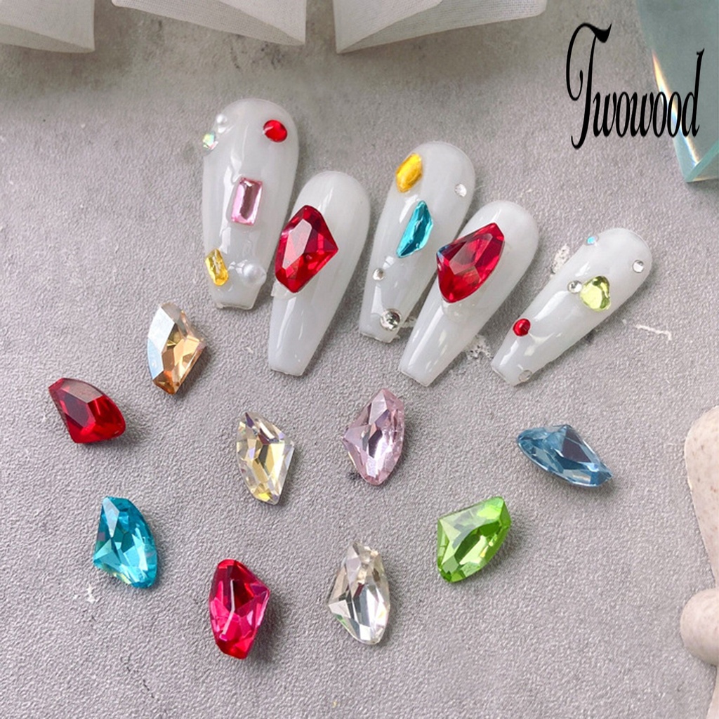 10 Pcs Berlian Imitasi Glittery 3D Warna Campur Untuk Dekorasi Nail Art