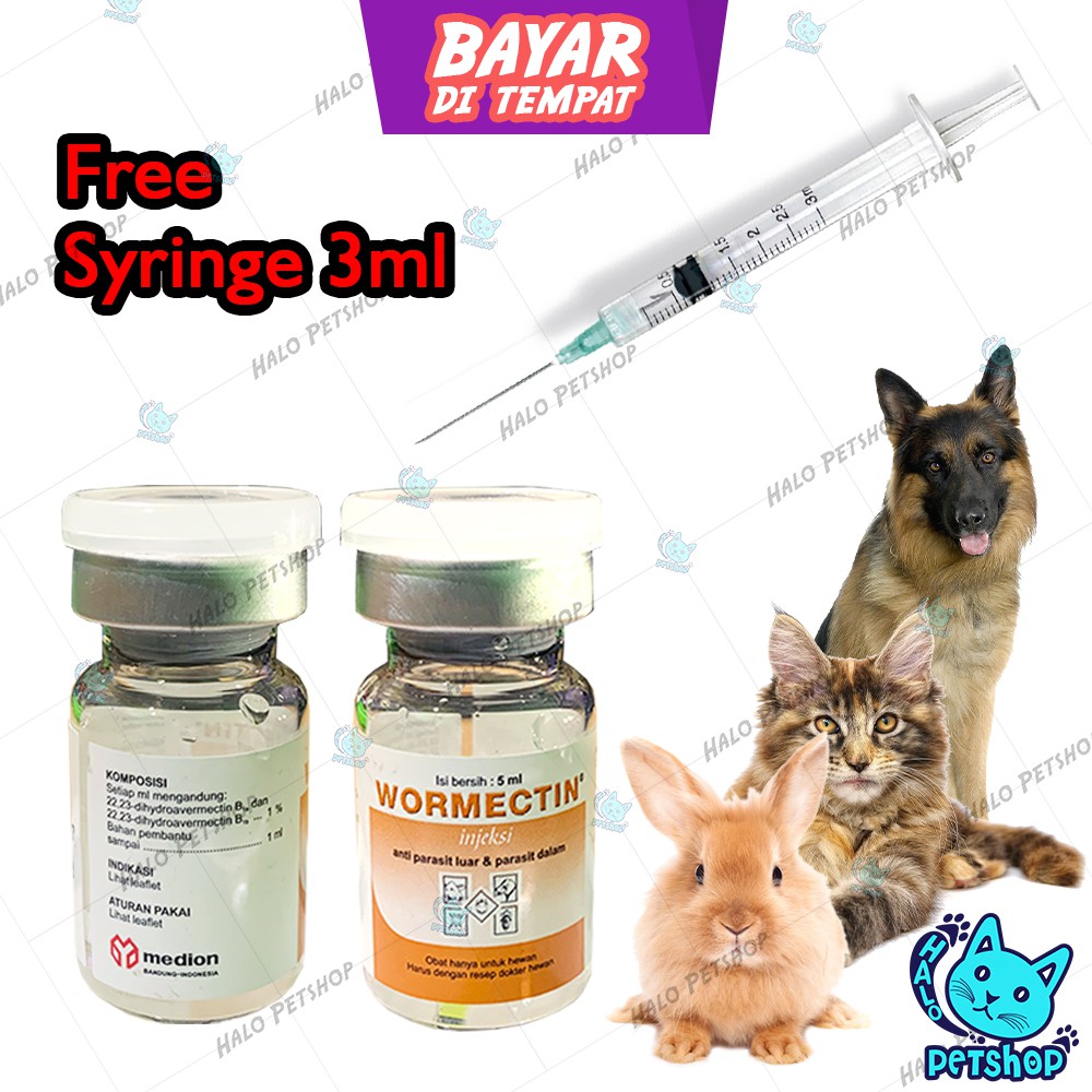 Wormectin 5 ml Obat suntik Hewan Scabies Gatal-gatal Anjing Kucing Kelinci