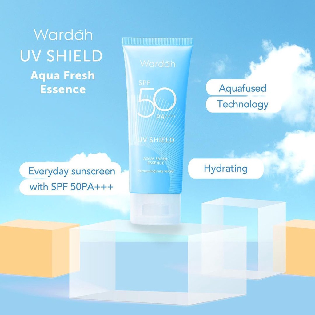 SUNSCREEN WARDAH UV Shield Aqua Fresh Essence SPF 50 PA 30 ml - Menghidraasi 0% Alkohol - Sunscren Wajah Biru Sunblok Sunblock Tabir Surya BPOM Skincare Halal