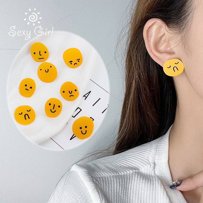 925 Silver Funny Smiling Face Earrings Fairy Crying Face Earring Female Dripping Glaze Series Cute Anime Sexy Girl Jewelry