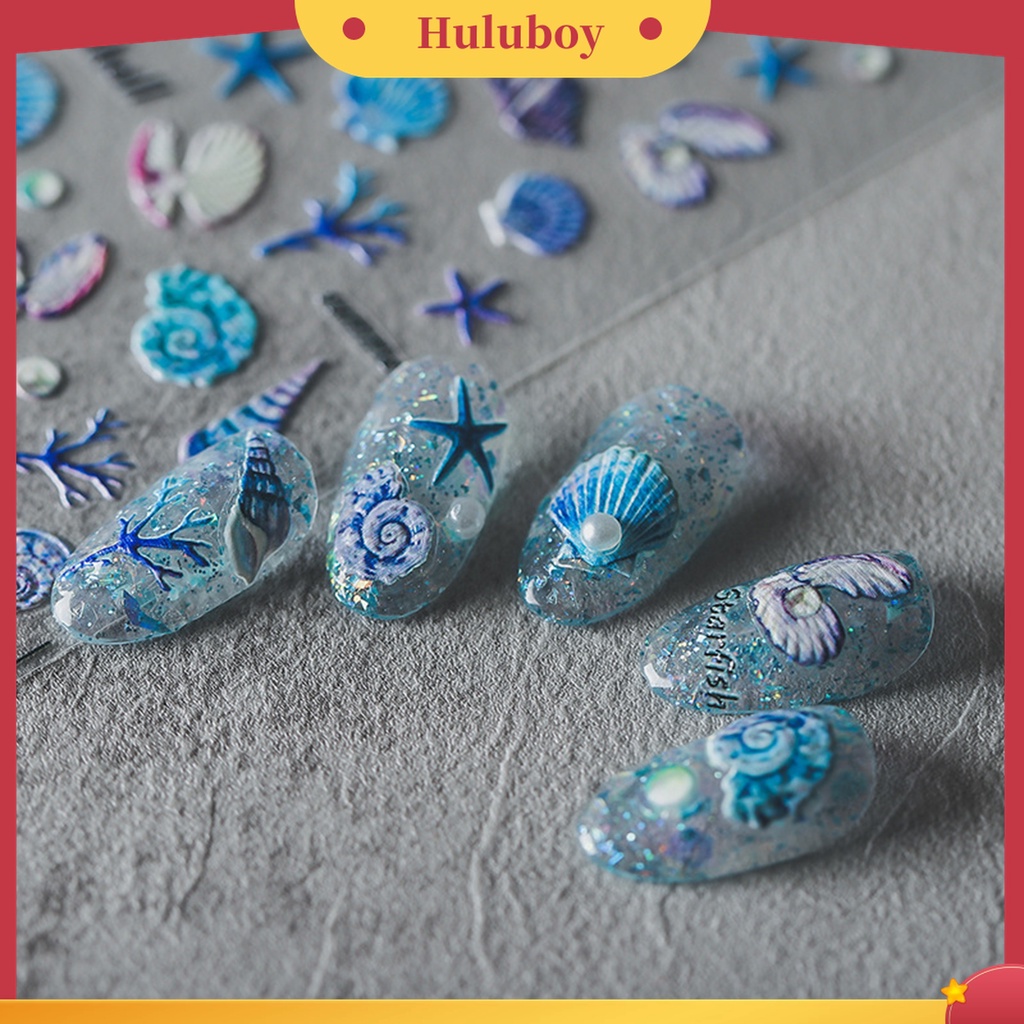 Huluboy Huluboy♡ Stiker Kuku Motif Bintang Laut / Kerang / Ombak Laut Untuk Manicure / Nail Art