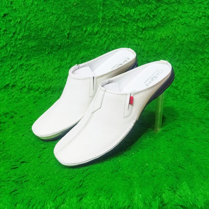 READY sepatu slop kulit asli/slip on pria/bustong pria warna putih - Putih, 39 TERBARU