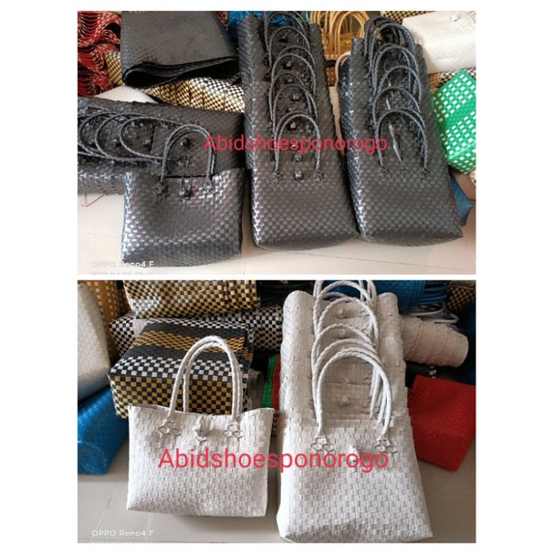 Promo 50 pcs tas anyaman plastik putih hitam 10x24 ongkir lebih murah