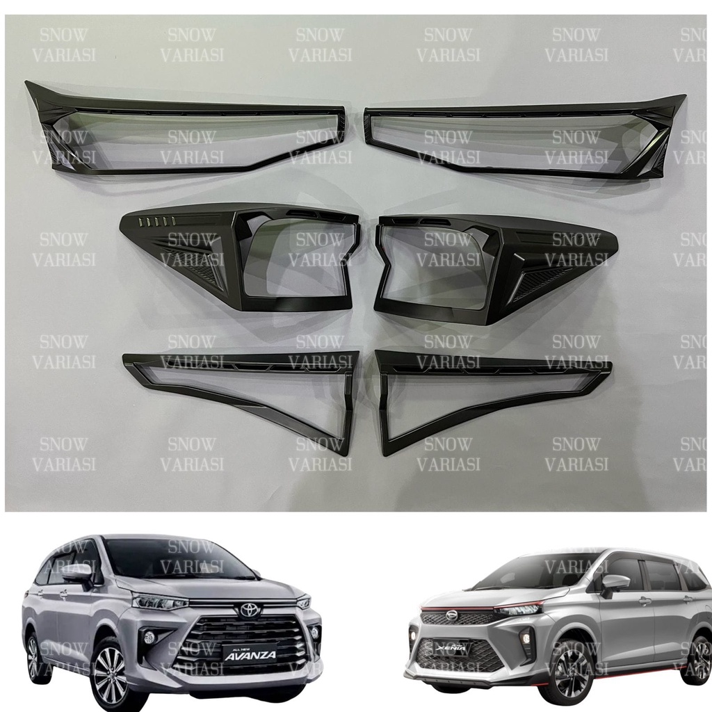 Paket Garnish Lampu Depan Belakang All New Avanza Xenia 2022 2023 UP Hitam Doff