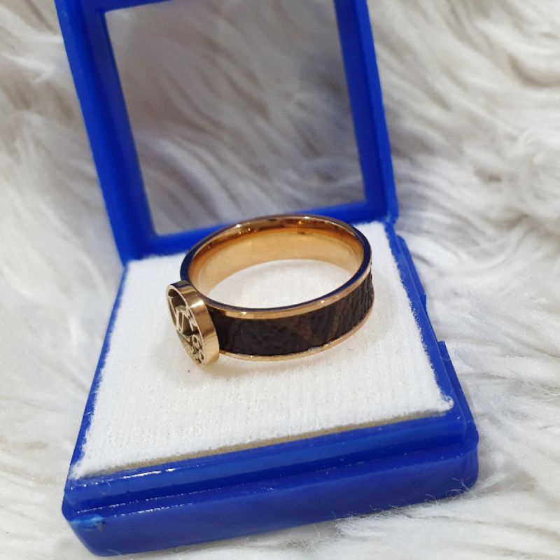 Cincin Titanium asli Rosegold motif elv  bahan tebal Anti karat Ring Stainless steel set Premium Quality Ct038