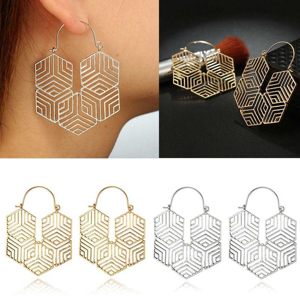 Preva Hoop Earring Anting Hoop Vintage Antik Geometris Liontin Menjuntai Drop