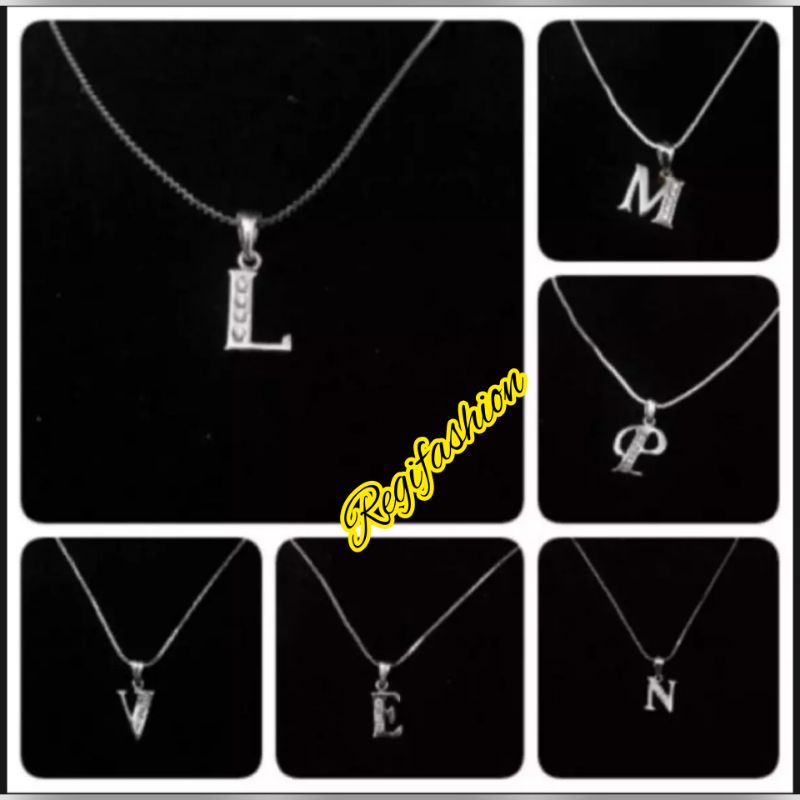 COD Kalung Titanium Anti Karat Liontin Huruf Silver A-Z