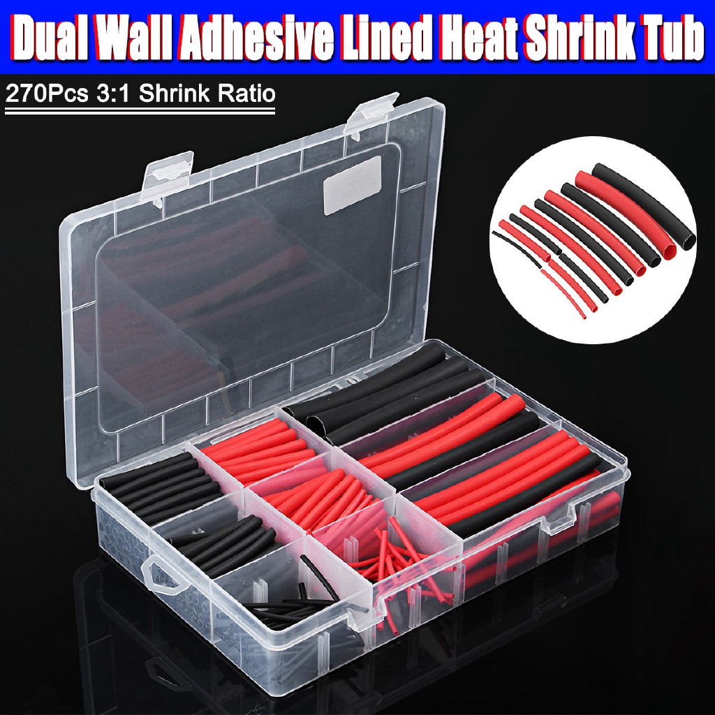 270Pcs Heat Shrink Wire Cable Tubing Tube Dual Wall Adhesive Lined Ratio 3:1 Set