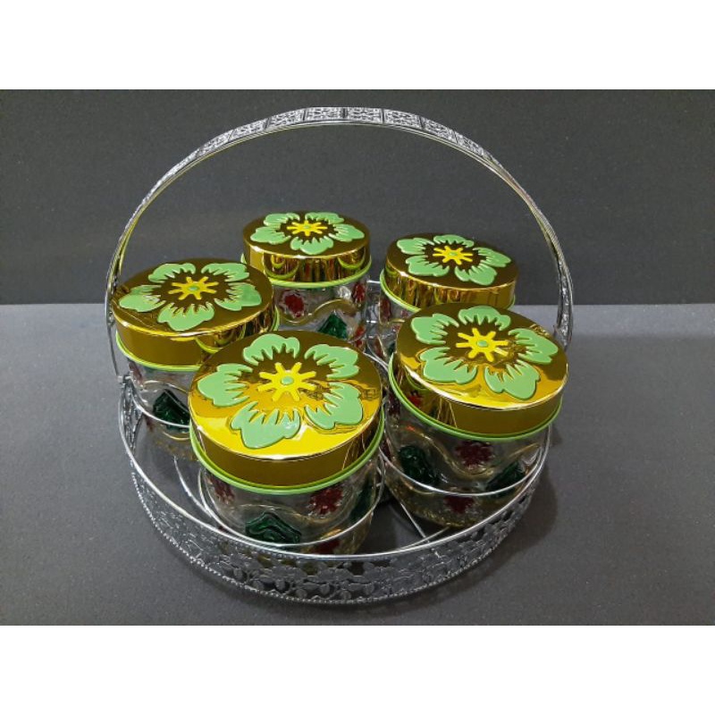 Tolples lebaran/ bahan kaca / Toples kue / Set 5 +Rak