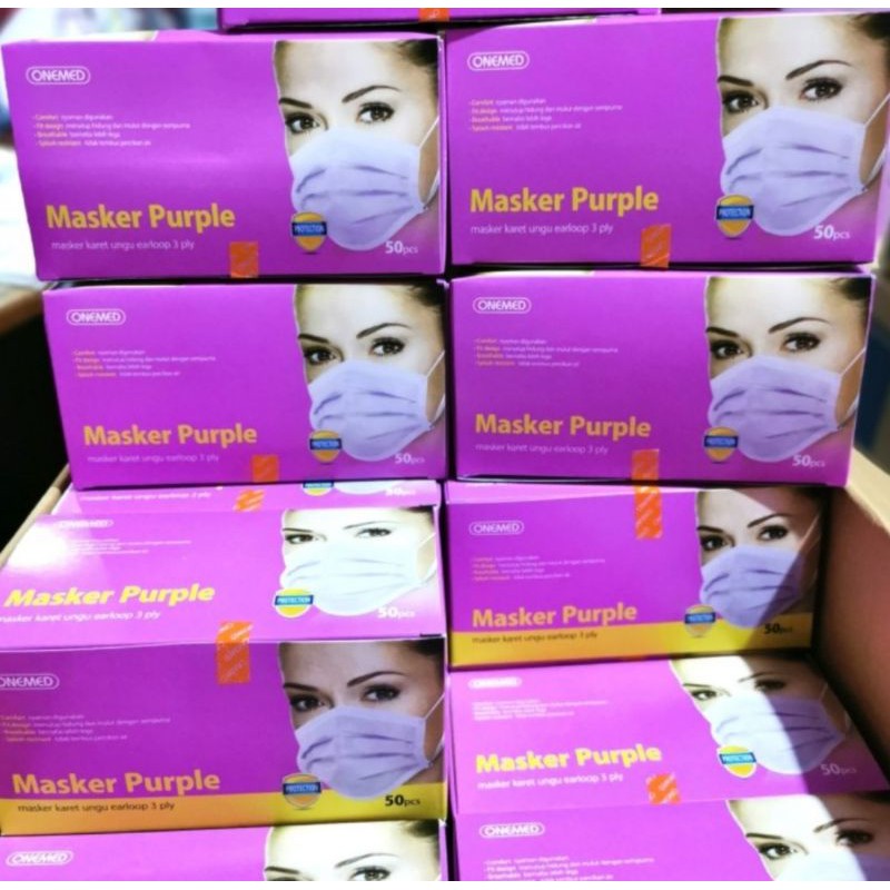Masker medis onemed warna ungu 3ply