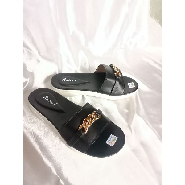 Hello! Slip On Sandal Platform Sendal Fashion Cewek Korean style (Hello Rantai Tiara)