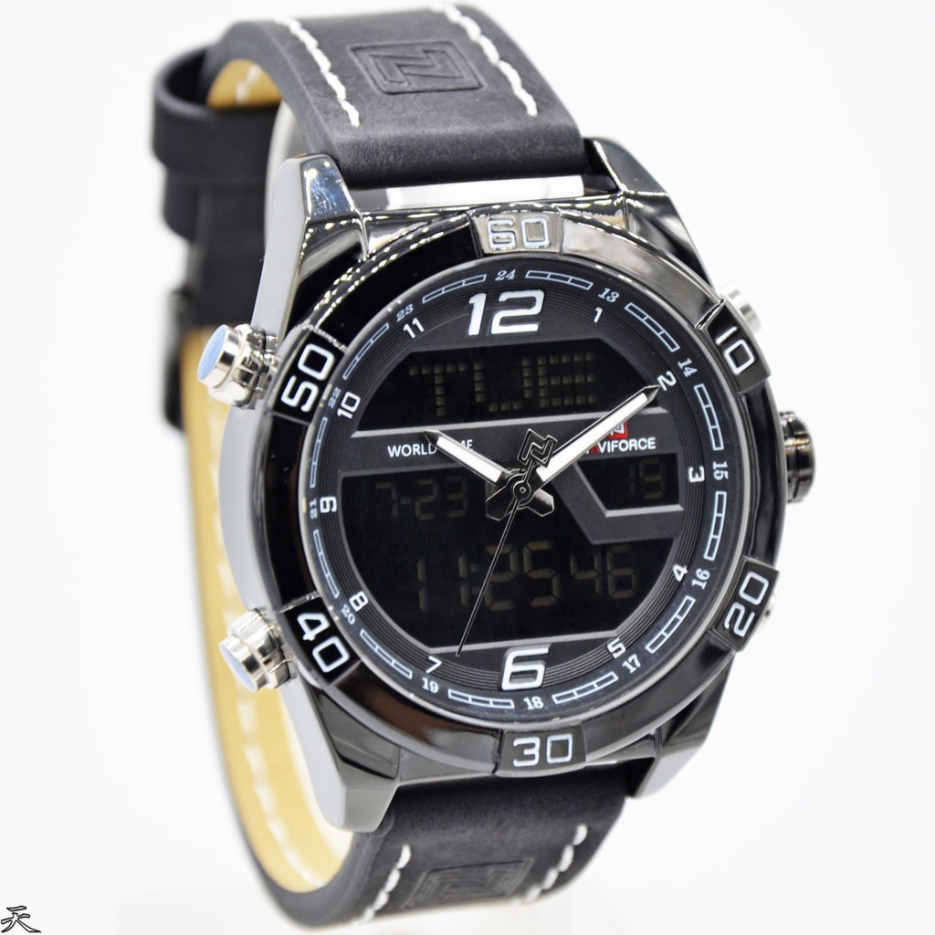 Naviforce Double Time - Jam Tangan Pria - 9128 - Kulit dualtime original