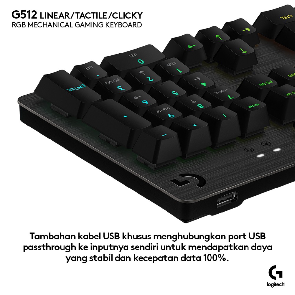 Logitech G512 Keyboard Gaming Mechanical RGB Lighting - Clickly Blue-6