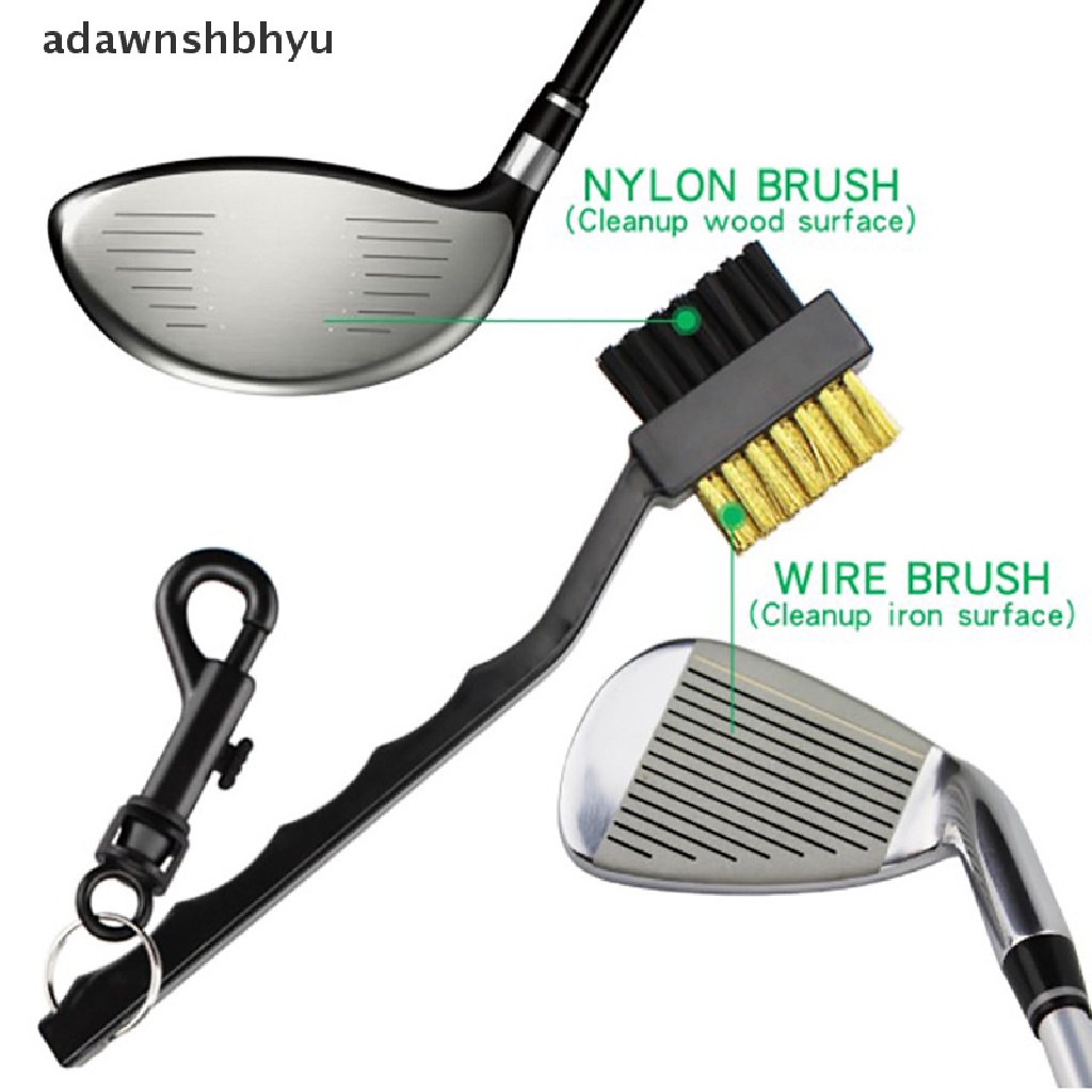 Adawnshbhyu Kabel Kuningan 2sisi Nylon Cleaning Kit Alat Sikat Golf Klip Alur Pembersih Bola