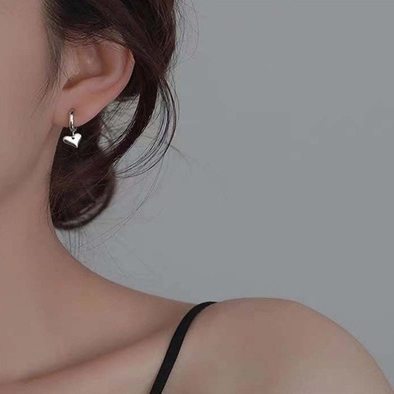 COD❤2pcs/ Set Anting Hoop Liontin Hati Hollow Warna Silver Untuk Aksesoris Perhiasan Wanita