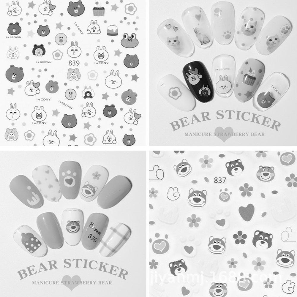 [Elegan] Stiker Kuku Wanita Kartun Bebek Kuning Kecil Strawberry Beruang Cakar Kucing DIY Nail Decals