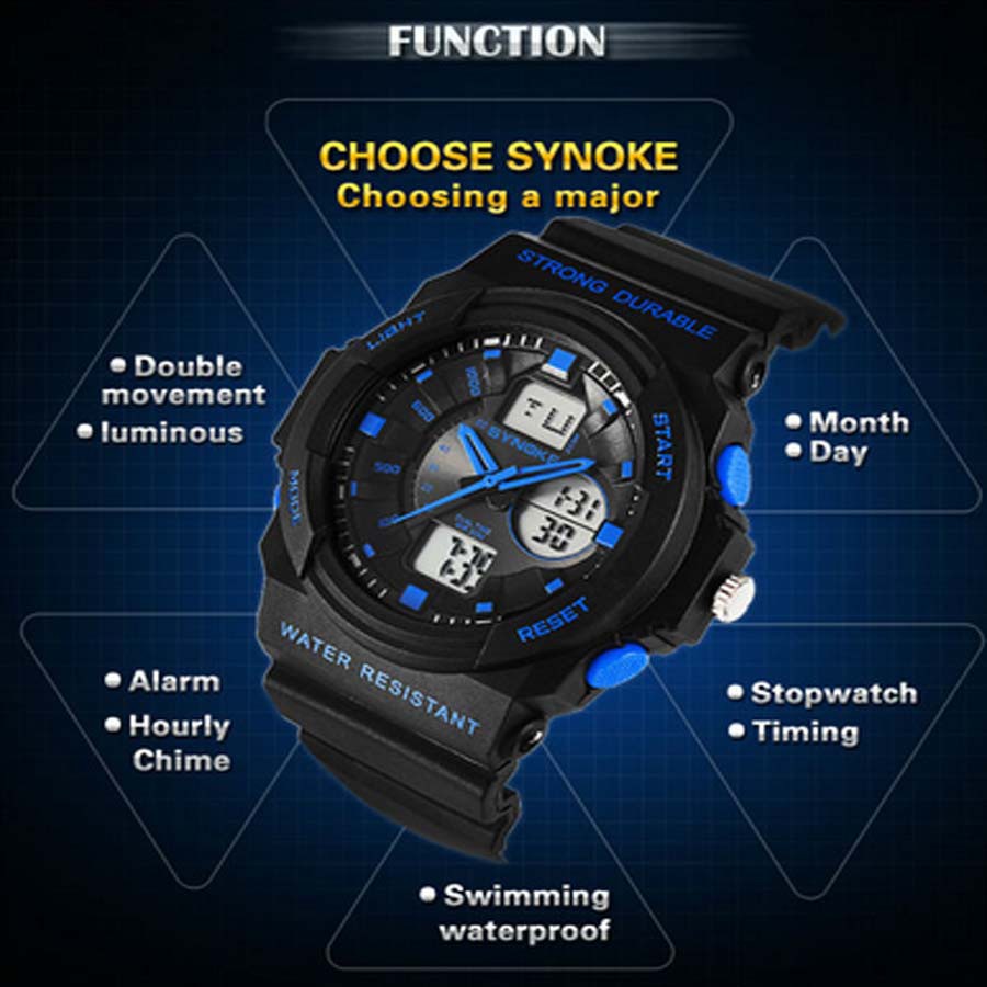 Synoke 66866 Jam Tangan Pria Digital Sport - Waterproof LED Watch - Leather Strap Waterproof