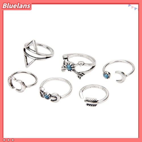 Bluelans 6Pcs Turquoise Arrow Moon Triangle Above Knuckle Ring Mid Finger Tip Stack Rings