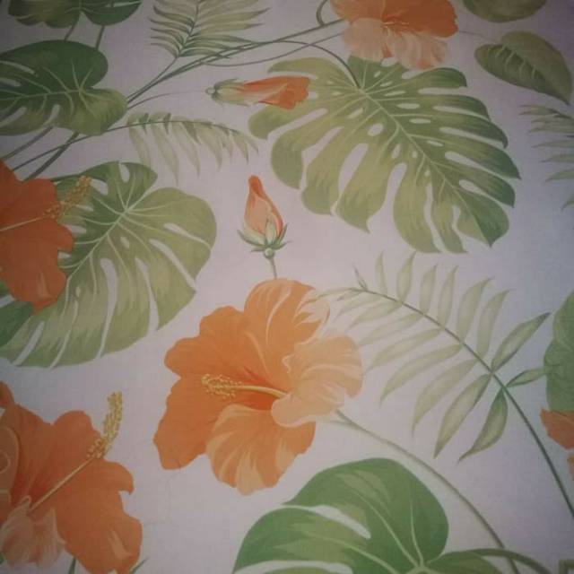 Wallpaper Bunga Orange Daun Hijau Uk 45cmx10m Kode 1380 Shopee