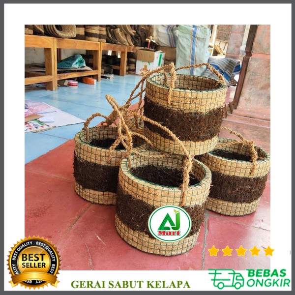 Pot gantung sabut kelapa kombinasi ijuk diameter 20cm media anggrek
