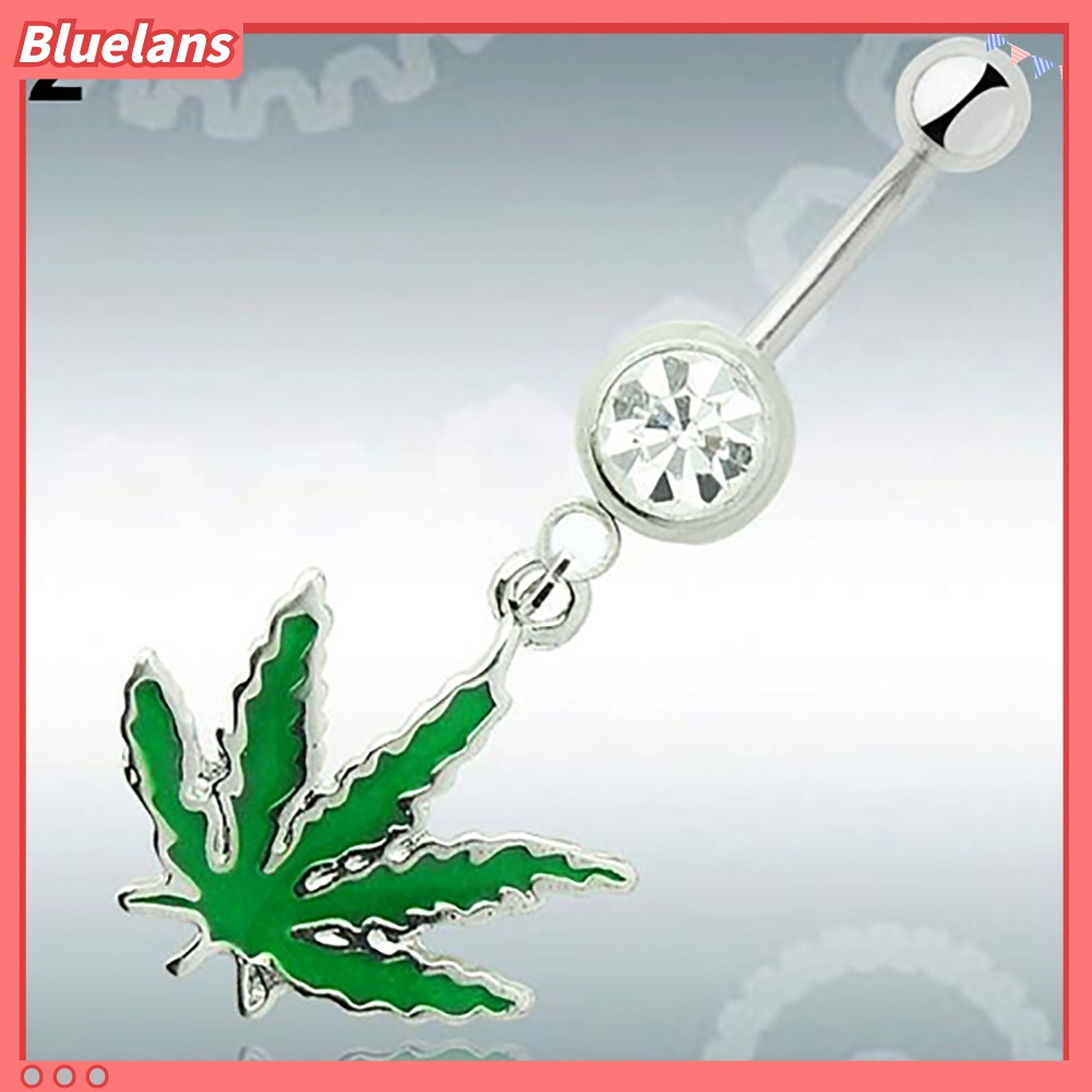 Cincin Tindik Pusar Bentuk Daun Maple Aksen Berlian Imitasi