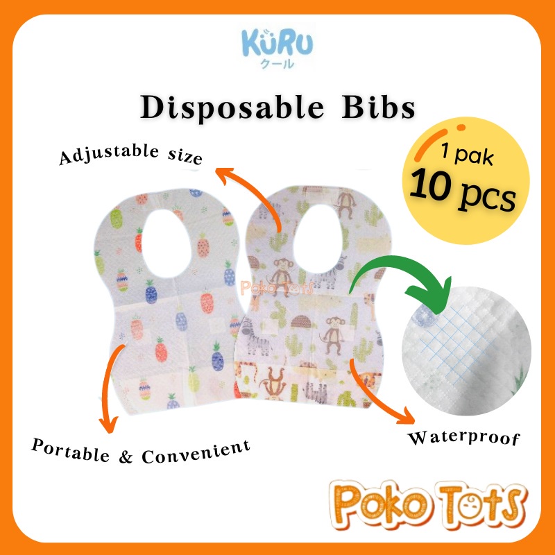 Kuru Disposable Baby Bib Isi 10pcs Celemek Anak Bayi Sekali Pakai Baby Bibs Apron WHS