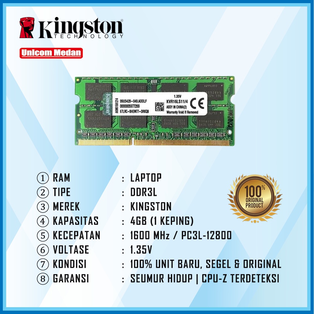 RAM LAPTOP DDR3L 4GB 1600MHZ KINGSTON