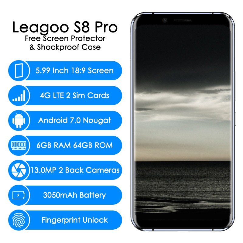 Leagoo S8 Pro 4G LTE 6.0 Inch 18:9 Smartphone 6G+64G Mobile Phone Fingerprint