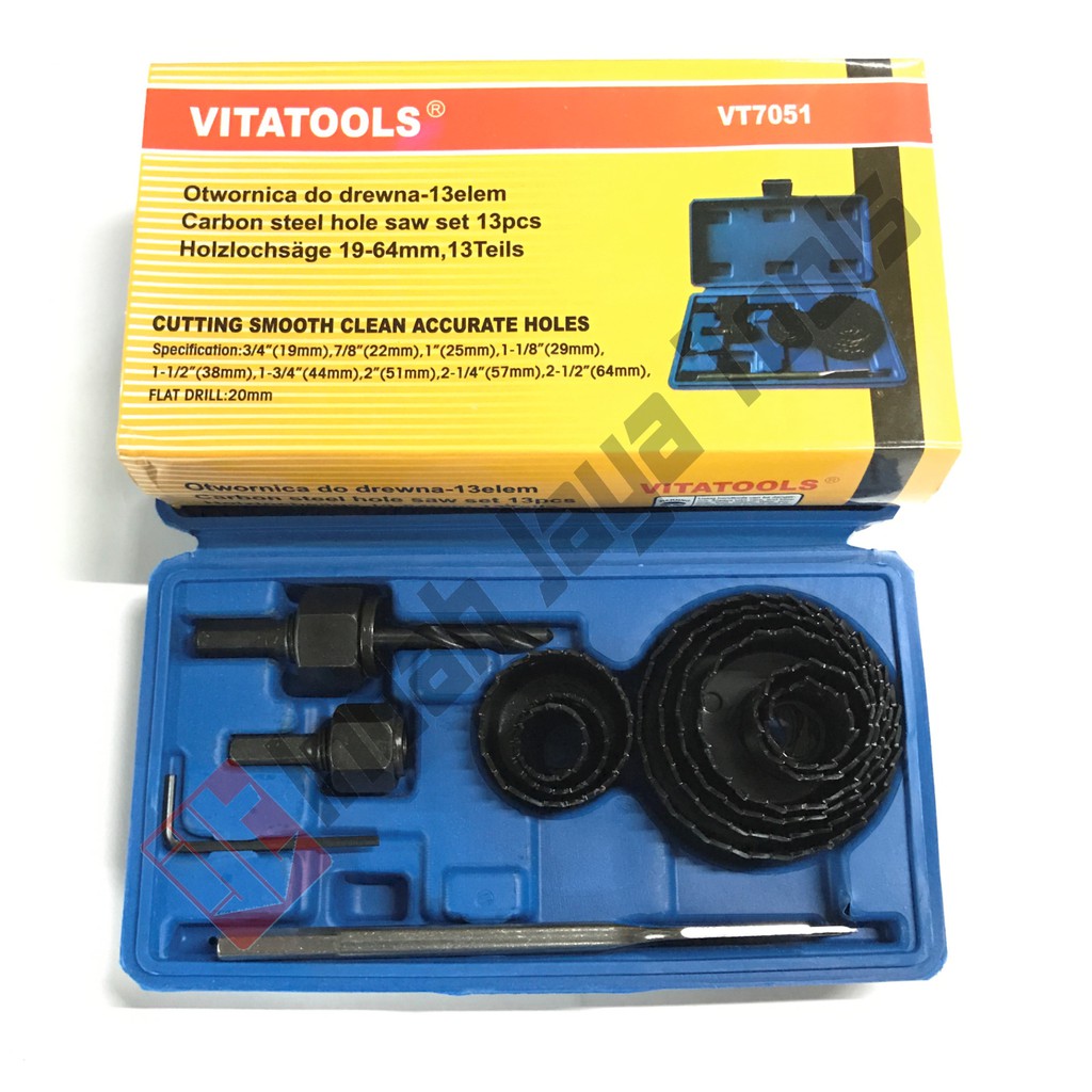 VITATOOLS VT7051 Holesaw Kit 13 Pcs Hole Saw Set Kit Mata