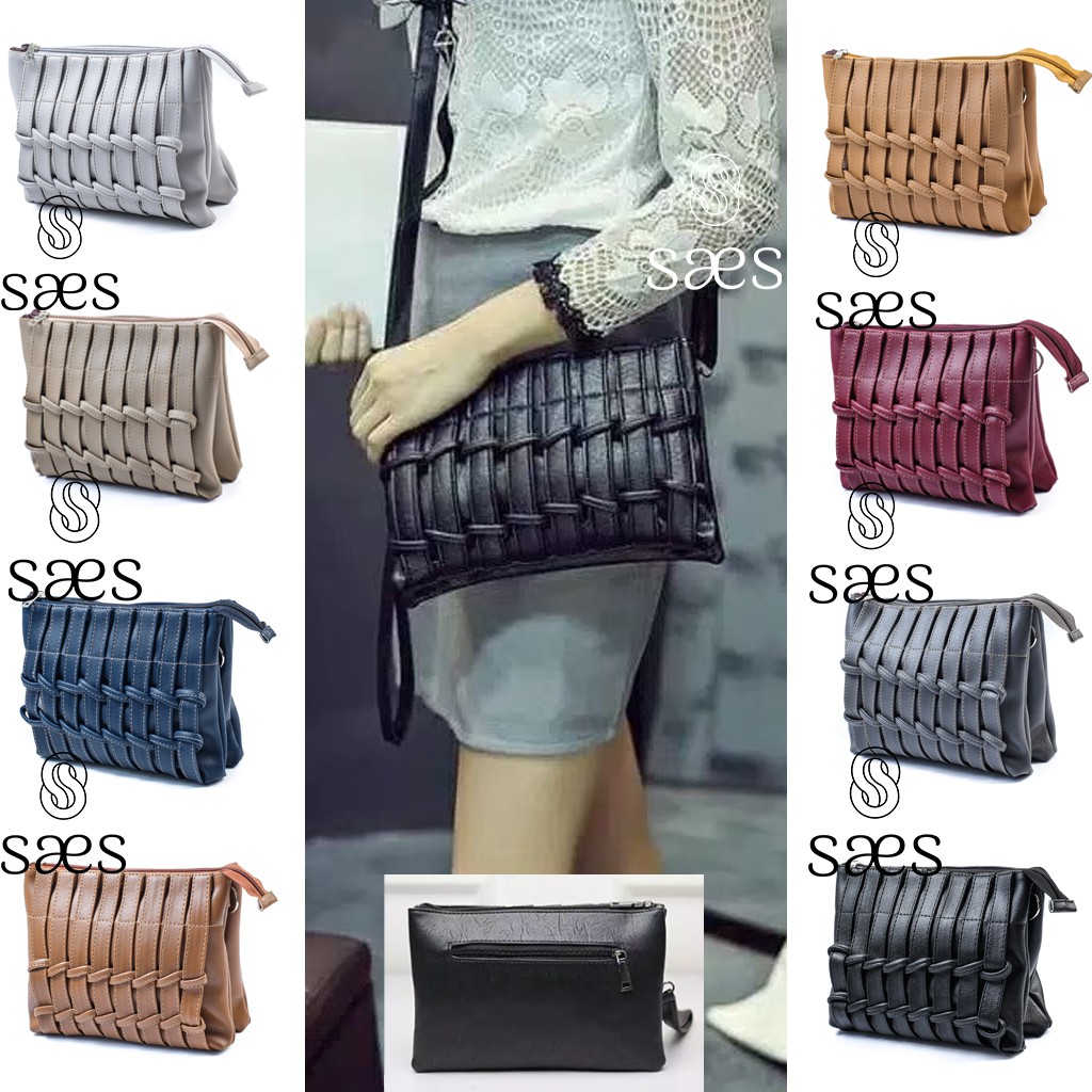 SAES - Semanggi Tas Selempang &amp; Bahu Wanita Kulit Vintage Retro Clutch Sling Bag Multifungsi Hitam Saes shop 001