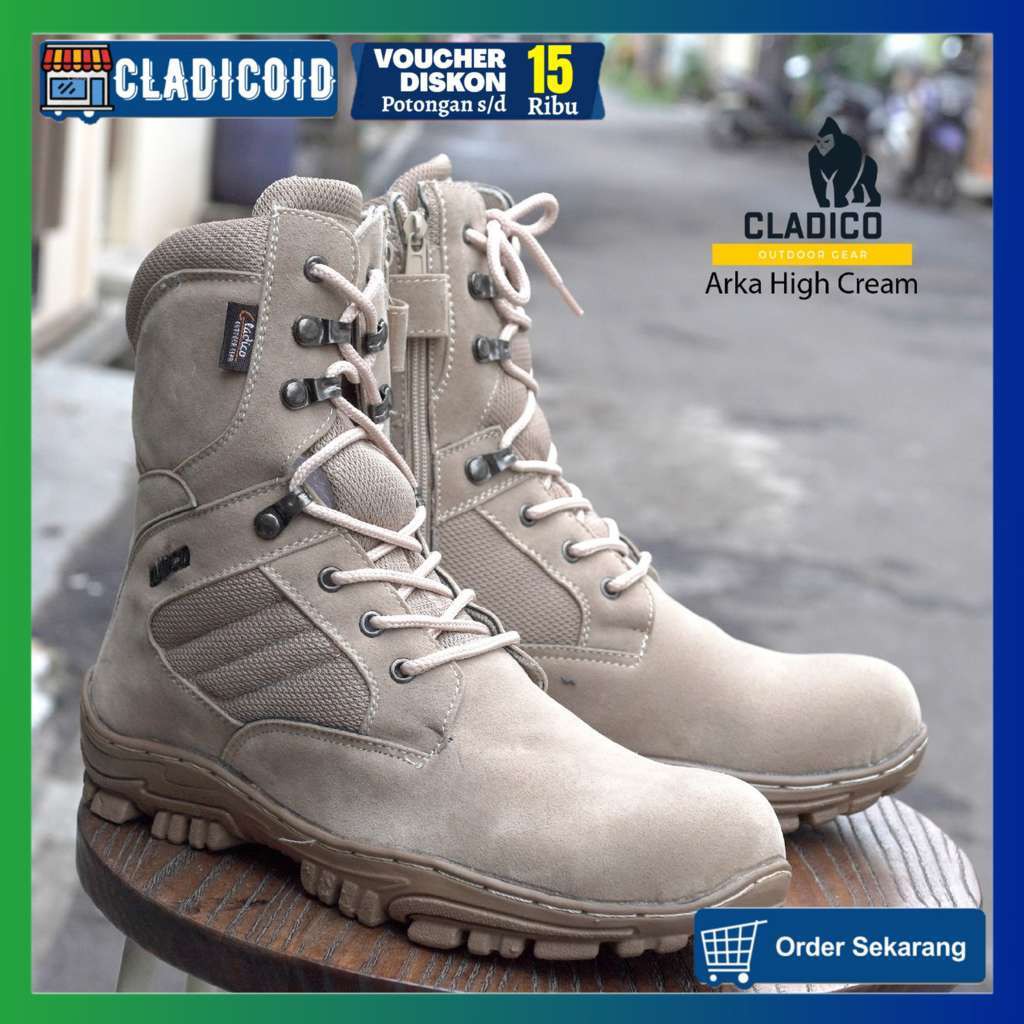 SEPATU SAFETY PRIA UJUNG BESI BOOTS TINGGI 8 INC KERJA LAPANGAN OUTDOOR TOURING CLADICO ARKA