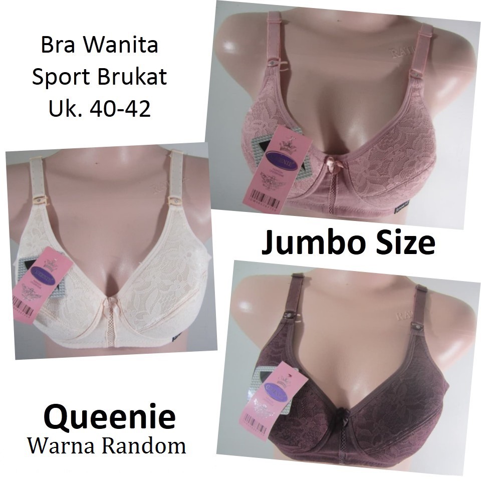 COD UK. 40-42 Bra / BH Jumbo Brukat Wanita Perempuan Katun Tanpa Kawat Queenie Besar Big Size -Aneka