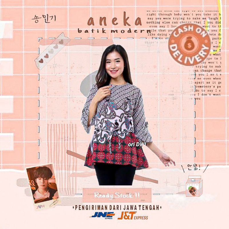 ATASAN BATIK WANITA CEWEK BLOUSE BATIK FORMAL SIMPEL KERJA KANTOR M L XL MERAH HITAM PUTIH BIRU