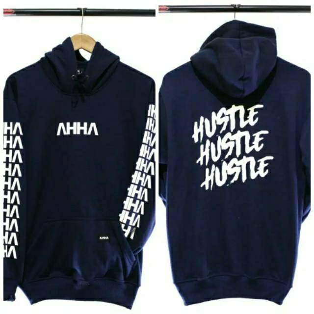 GRADE ORI - Size L XL XXL - Jaket Sweater Hoodie Premium AHHA Triple Hustle Navy Jumper Fleece Tebal