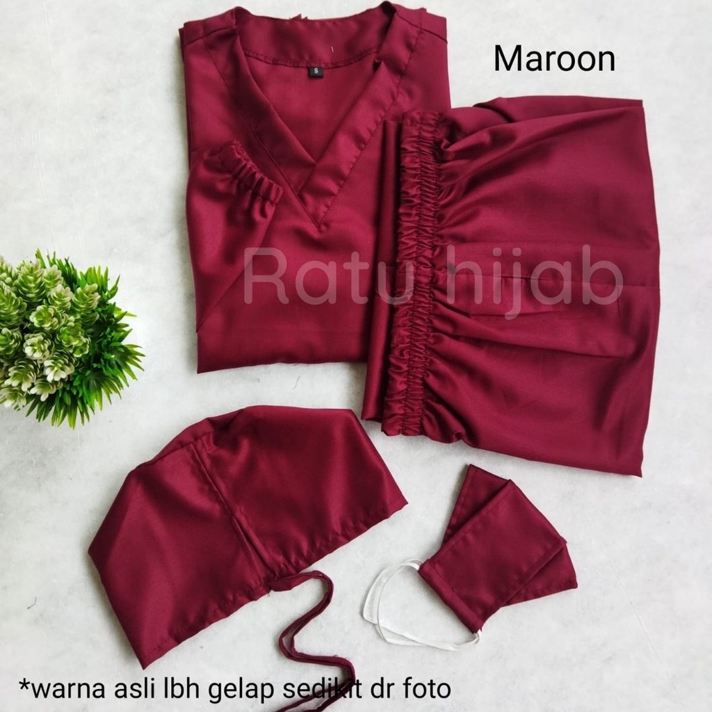 Baju OK OKA dokter jaga perawat petugas medis lengan PANJANG KARET ukuran S M L XL XXL-Maroon