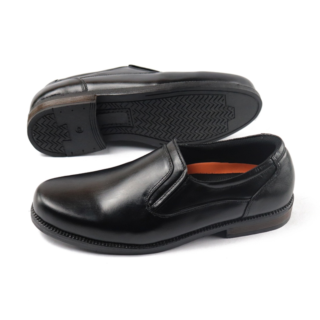 Sepatu Pantofel Pria Kulit asli model slip on Grutty 11047 Hitam Sepatu Formal