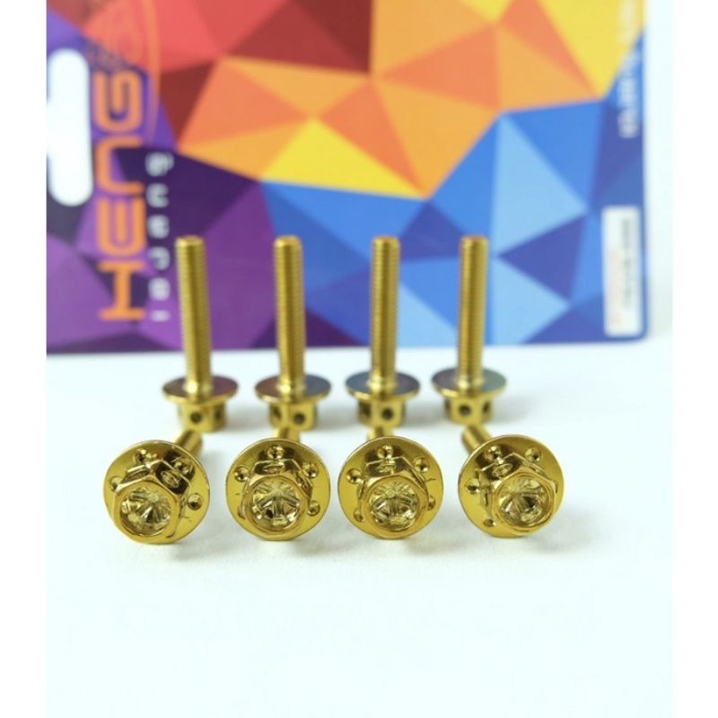 BAUT VISOR NMAX NEW NMAX OLD LEXI BAUT PROBOLT GOLD FLOWER HENG M5X25 DRAT 8 PANJANG 2.5CM Harga1pcs