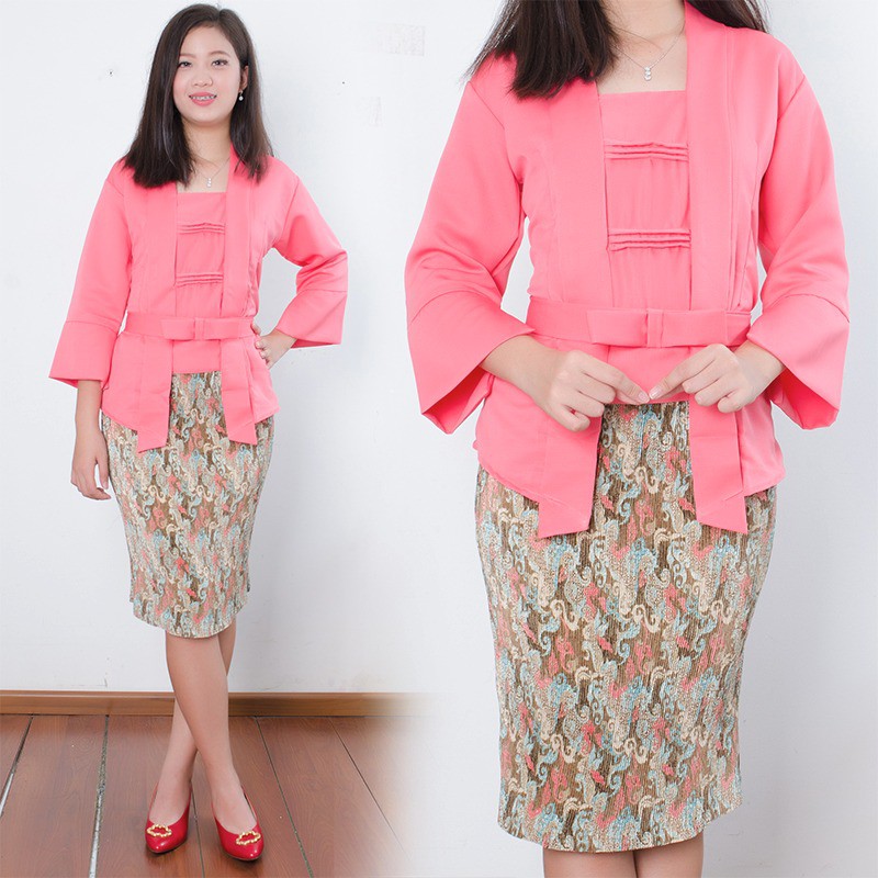 SB Collection Stelan Kebaya Widari Atasan Blouse Dan Rok Plisket Midi Jumbo Batik Wanita