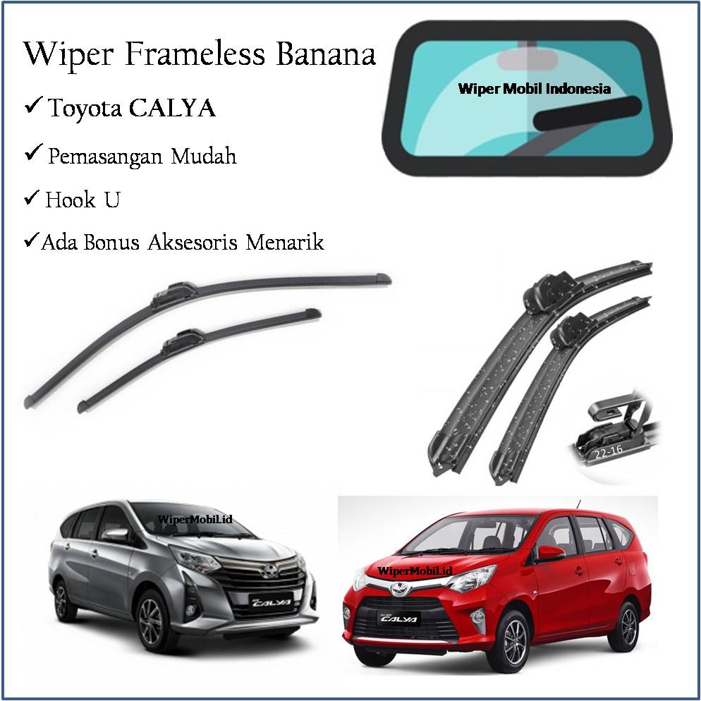 Set Wiper Frameless Kaca Depan Belakang Toyota CALYA