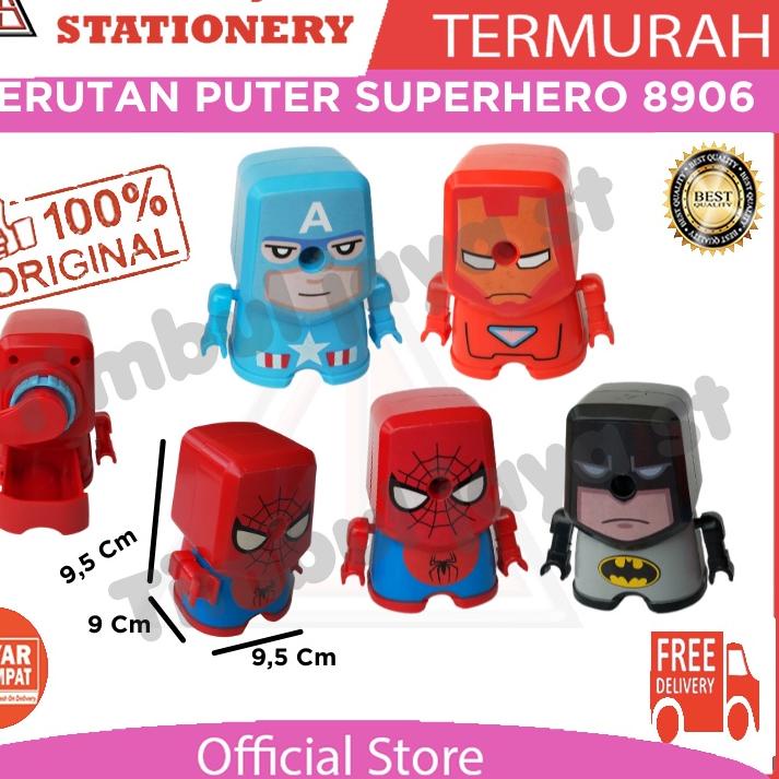 

Hot Sale - Serutan pensil putar sharpener portable serutan meja puter superhero Spiderman Captain America Ironman Batman 8906 ン